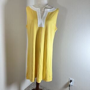 New York & Company Women’s Shift Dress Yellow Cotton Sleeveless V-Neck Sz XL